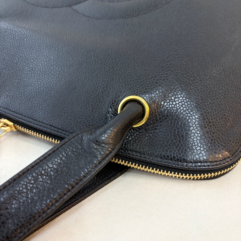 Chanel 香奈兒金球貝殼魚子醬牛皮托特包 Vintage 黑金-16