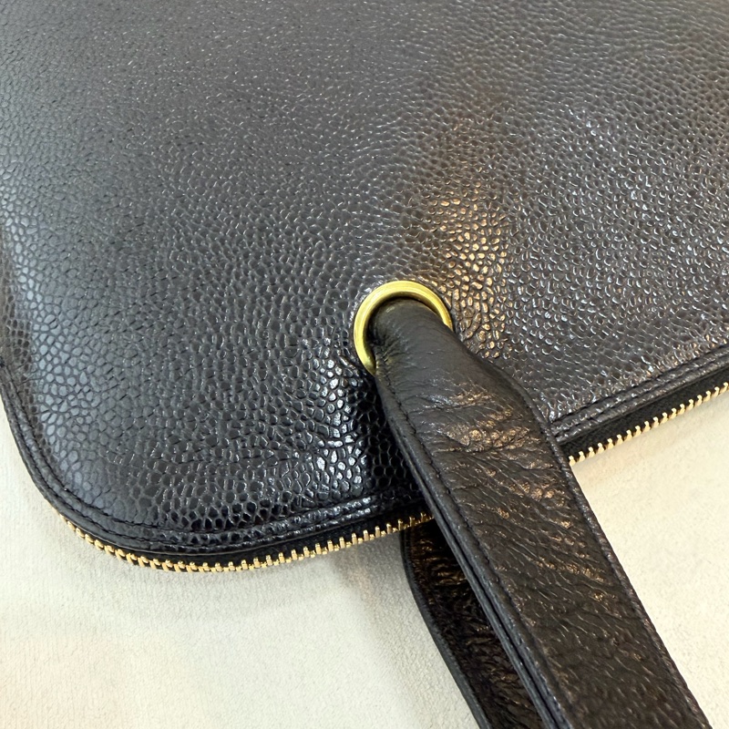 Chanel 香奈兒金球貝殼魚子醬牛皮托特包 Vintage 黑金-17