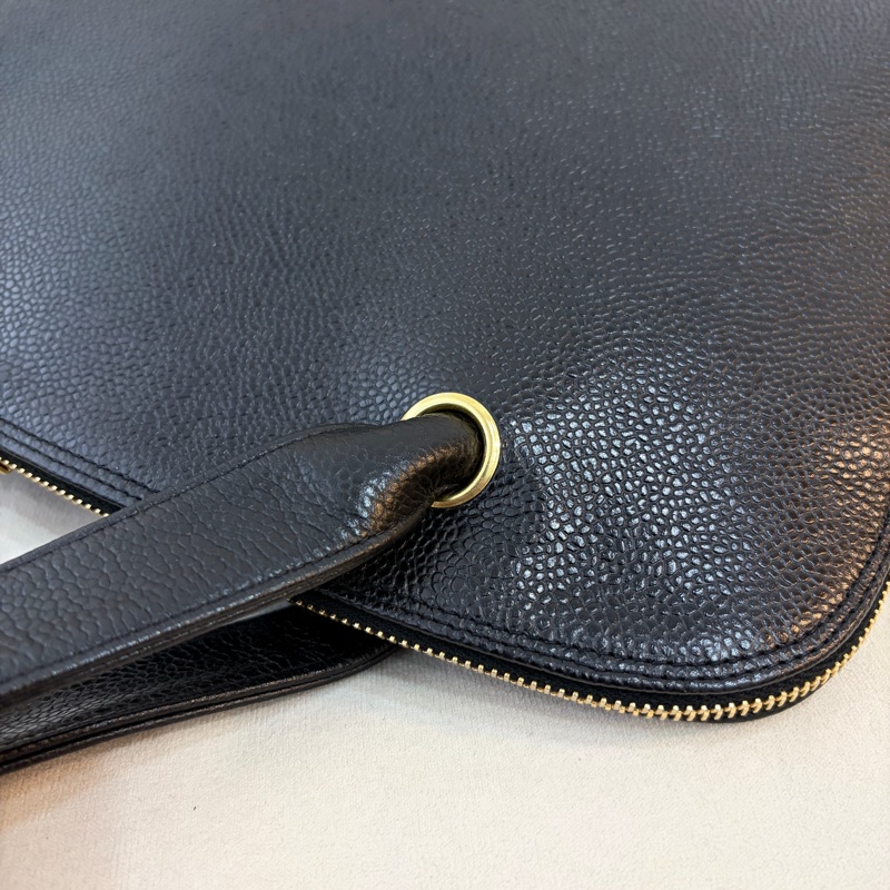 Chanel 香奈兒金球貝殼魚子醬牛皮托特包 Vintage 黑金-18