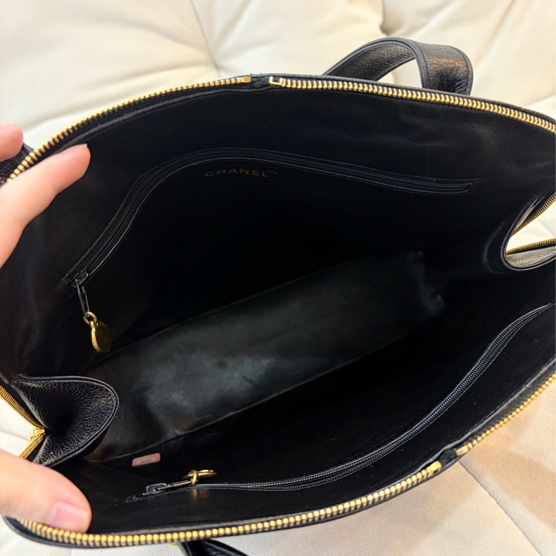 Chanel 香奈兒金球貝殼魚子醬牛皮托特包 Vintage 黑金-19