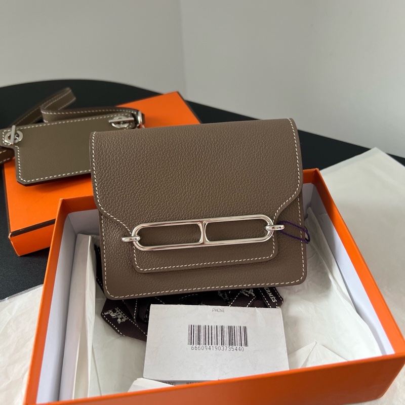 Hermes Roulis Slim錢包卡包，大象灰，B刻 尺寸約13x10cm，送個皮肩帶可變單肩斜挎小廢包 。-0