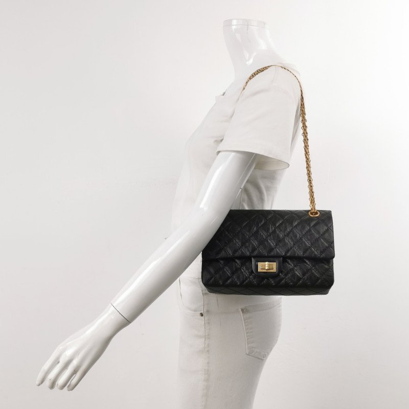 Chanel2.55 Flag Bag經典中號油蠟皮菱格絎縫長方形旋扣單肩包-1