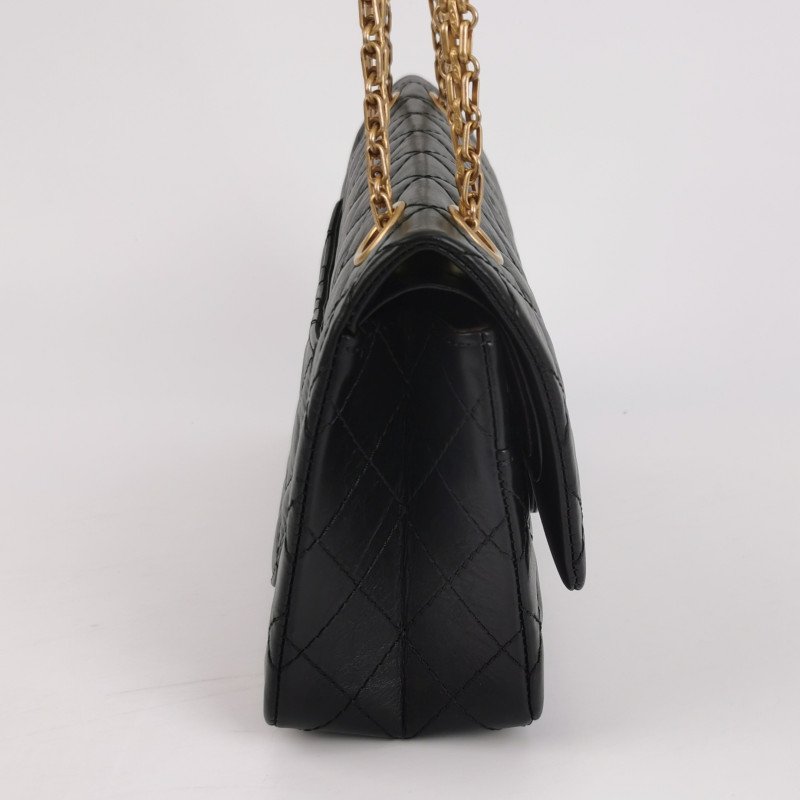 Chanel2.55 Flag Bag經典中號油蠟皮菱格絎縫長方形旋扣單肩包-3