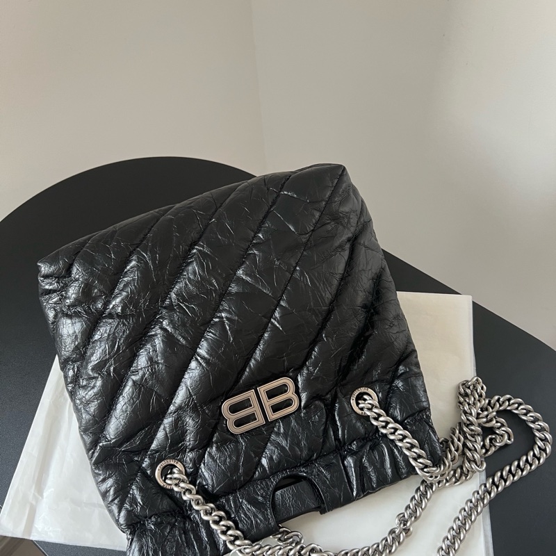 Balenciaga 巴黎世家Crush黑色小號垃圾袋 尺寸約24x26cm。-2