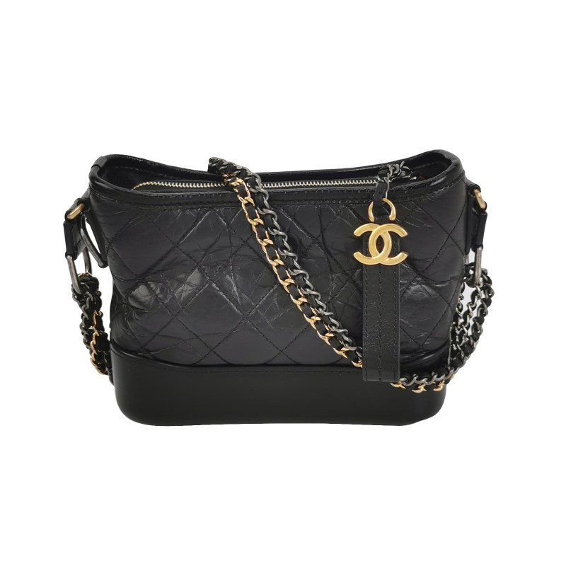 Chanel Gabrielle流浪包小號油蠟皮菱格絎縫雙 鏈條設計單肩包-0