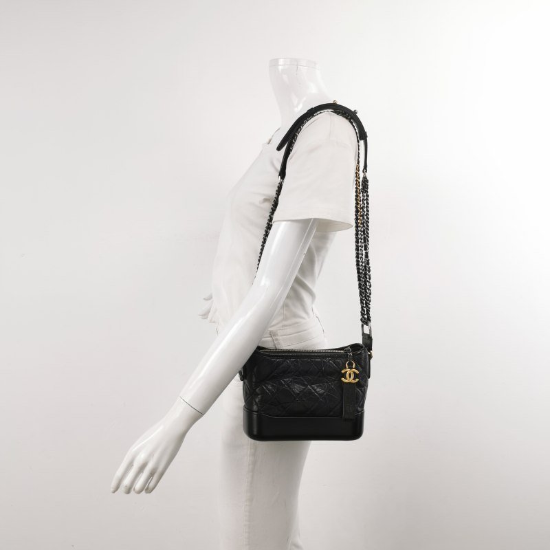 Chanel Gabrielle流浪包小號油蠟皮菱格絎縫雙 鏈條設計單肩包-1