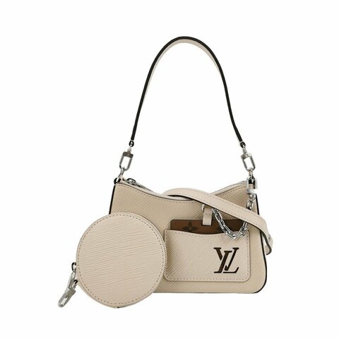 Louis Vuitton (LV)Marellini牛皮水波紋字母Logo子母包單肩包晶片款