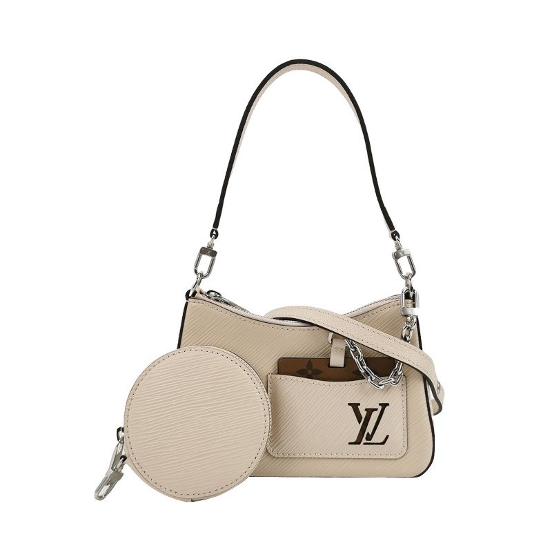 Louis Vuitton (LV)Marellini牛皮水波紋字母Logo子母包單肩包晶片款-0