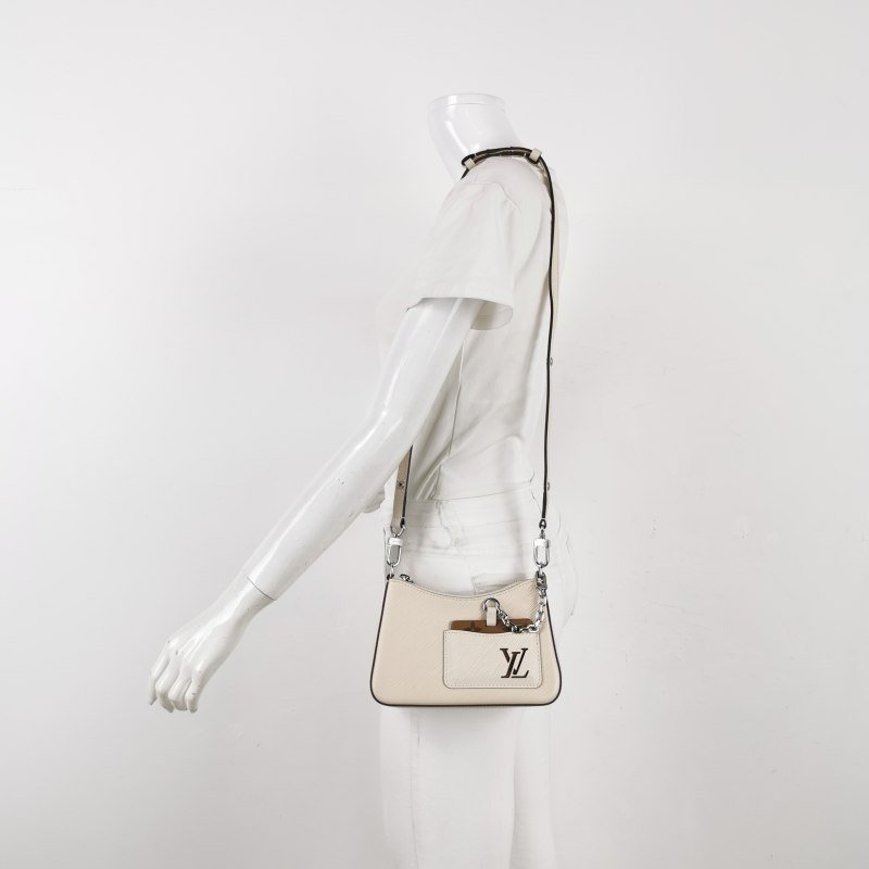 Louis Vuitton (LV)Marellini牛皮水波紋字母Logo子母包單肩包晶片款-1