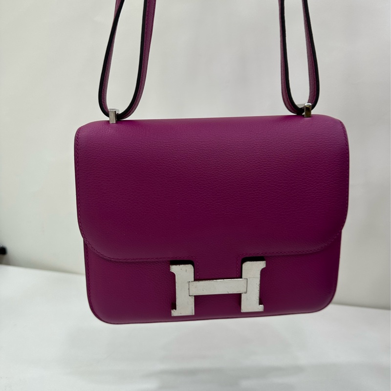 Hermes愛馬仕 康康19 mini constance 海葵紫 銀扣 D刻 evercolor皮-2