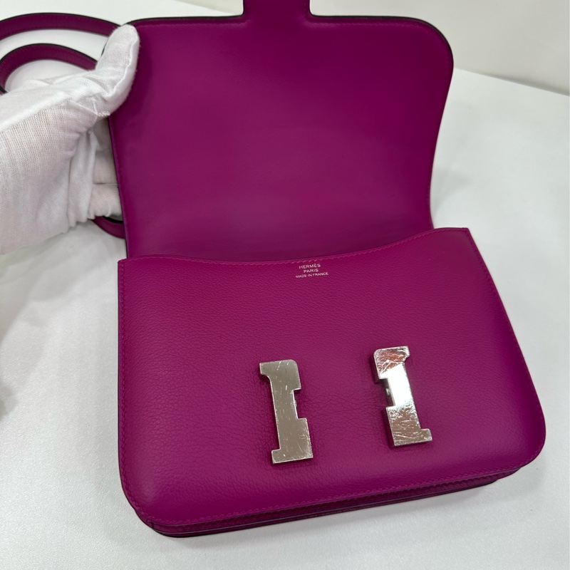 Hermes愛馬仕 康康19 mini constance 海葵紫 銀扣 D刻 evercolor皮-4