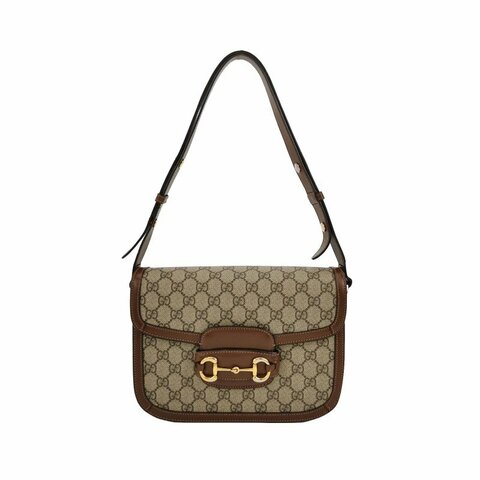 Gucci 1955中牛皮GG老花馬銜扣斜背包