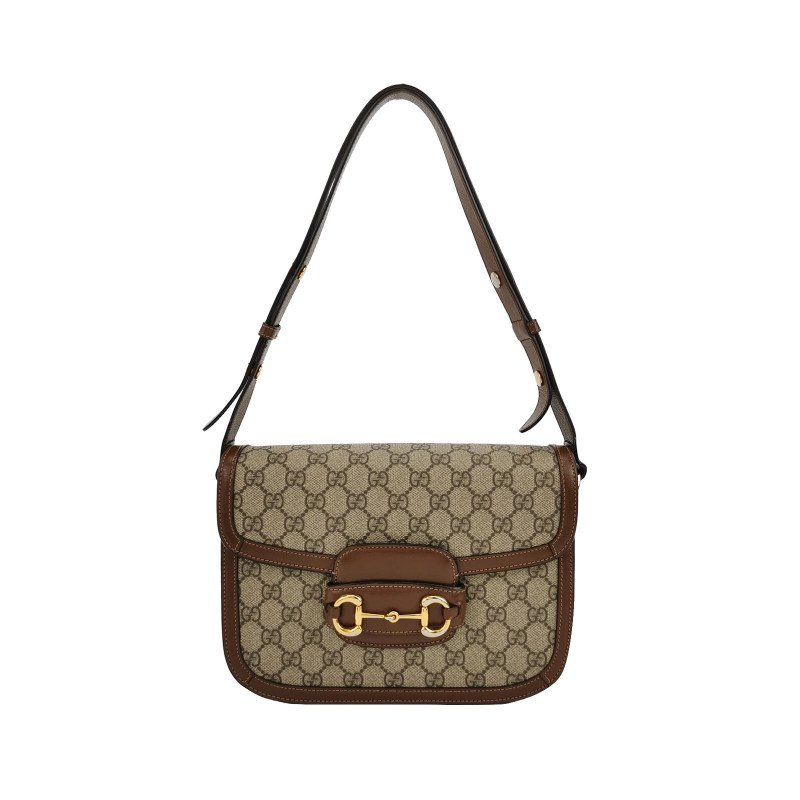 Gucci 1955中牛皮GG老花馬銜扣斜背包-0