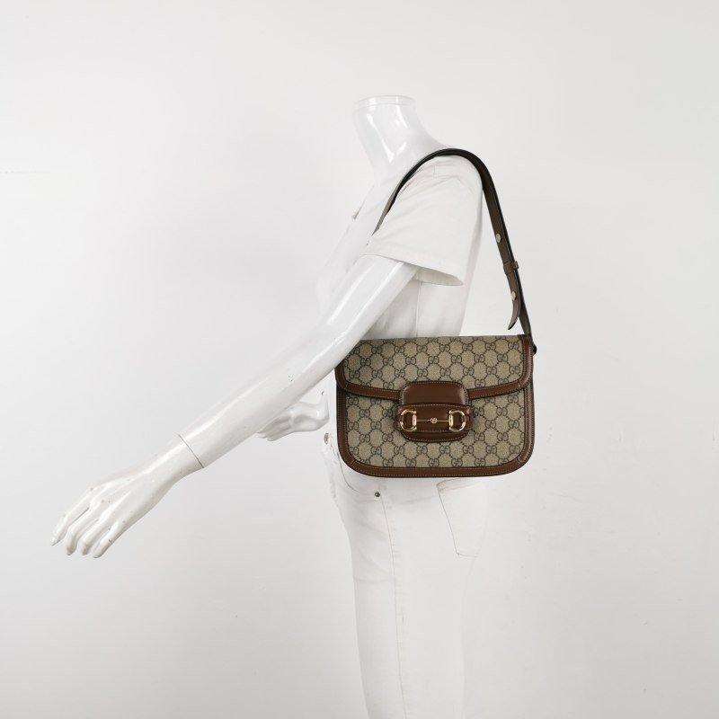 Gucci 1955中牛皮GG老花馬銜扣斜背包-1