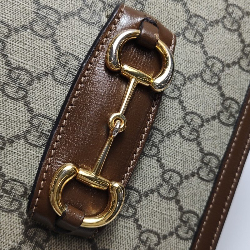 Gucci 1955中牛皮GG老花馬銜扣斜背包-19