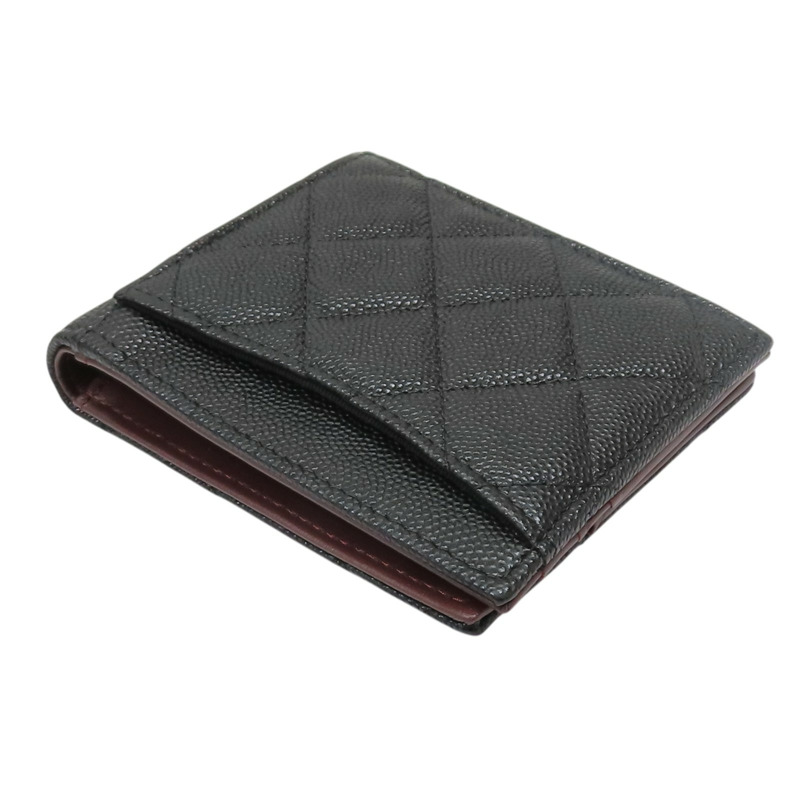 黑色 荔枝紋牛皮 兩折短夾【CHANEL 香奈兒】 AP3070-3