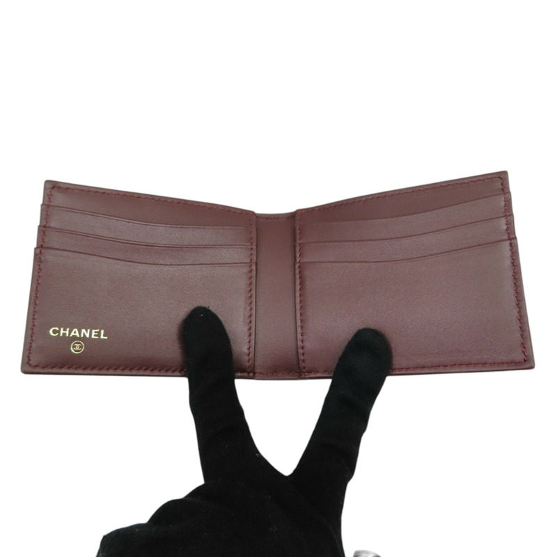 黑色 荔枝紋牛皮 兩折短夾【CHANEL 香奈兒】 AP3070-4