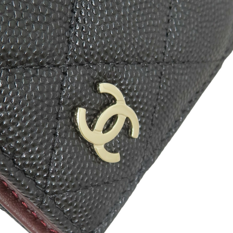 黑色 荔枝紋牛皮 兩折短夾【CHANEL 香奈兒】 AP3070-10