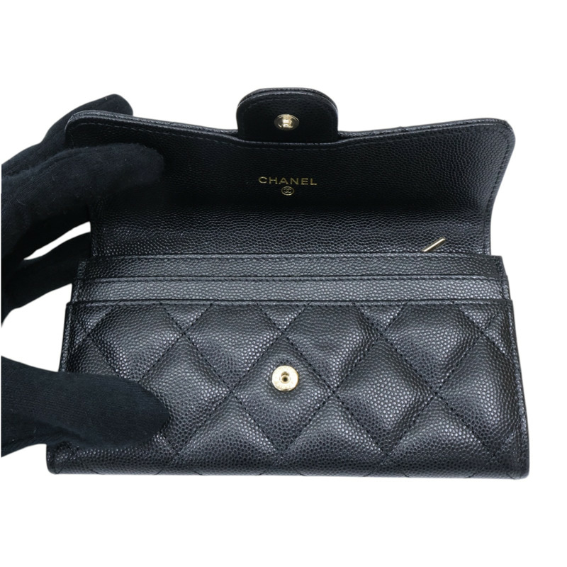 黑色 荔枝紋 牛皮 M-Medium 扣式長夾 金扣 【CHANEL 香奈兒】 AP1000-4