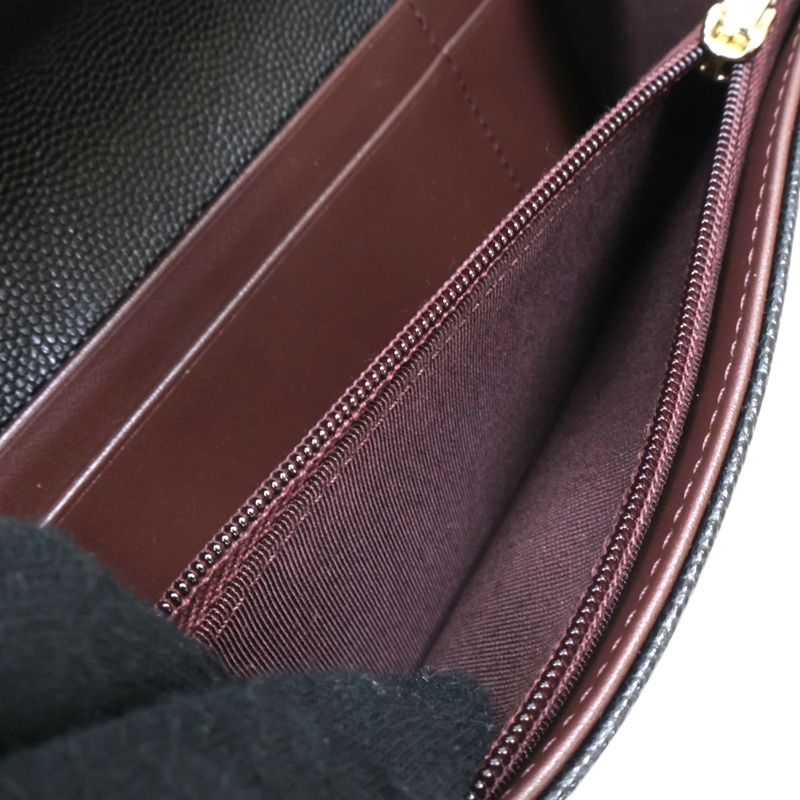 黑色 荔枝紋 牛皮 M-Medium 扣式長夾 金扣 【CHANEL 香奈兒】 AP1000-7