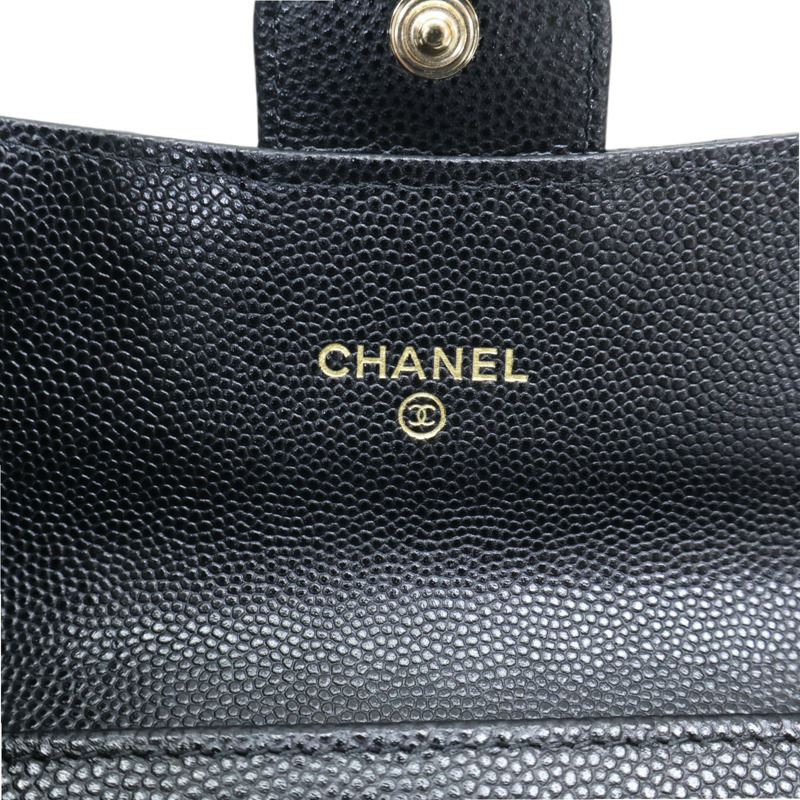 黑色 荔枝紋 牛皮 M-Medium 扣式長夾 金扣 【CHANEL 香奈兒】 AP1000-8