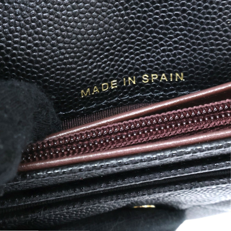 黑色 荔枝紋 牛皮 M-Medium 扣式長夾 金扣 【CHANEL 香奈兒】 AP1000-9