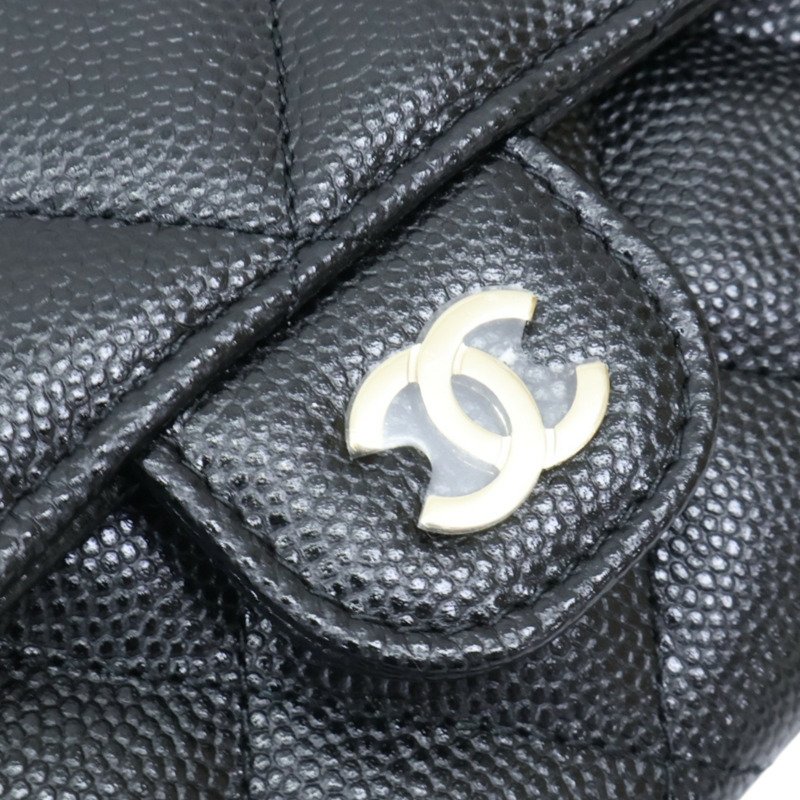 黑色 荔枝紋 牛皮 M-Medium 扣式長夾 金扣 【CHANEL 香奈兒】 AP1000-12