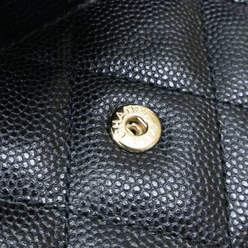 黑色 荔枝紋 牛皮 M-Medium 扣式長夾 金扣 【CHANEL 香奈兒】 AP1000-13