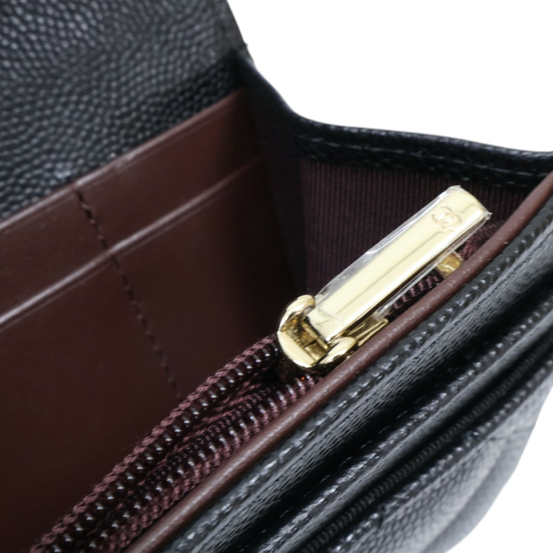 黑色 荔枝紋 牛皮 M-Medium 扣式長夾 金扣 【CHANEL 香奈兒】 AP1000-14