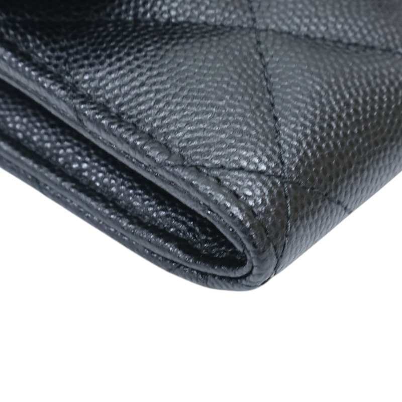 黑色 荔枝紋 牛皮 M-Medium 扣式長夾 金扣 【CHANEL 香奈兒】 AP1000-15