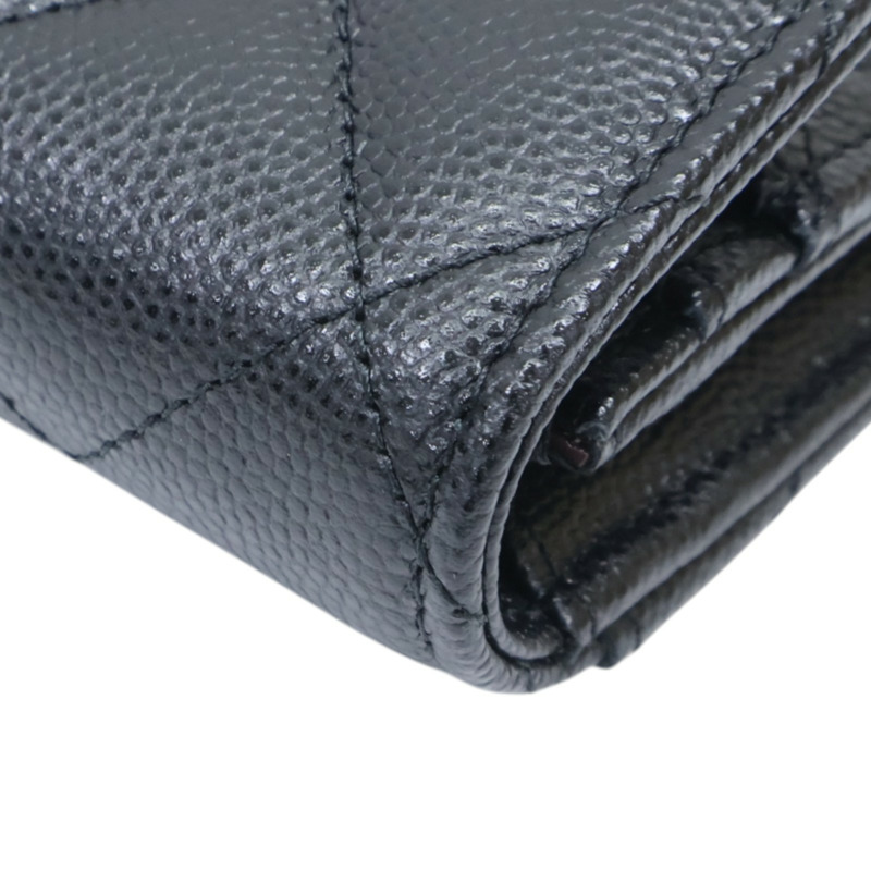 黑色 荔枝紋 牛皮 M-Medium 扣式長夾 金扣 【CHANEL 香奈兒】 AP1000-16