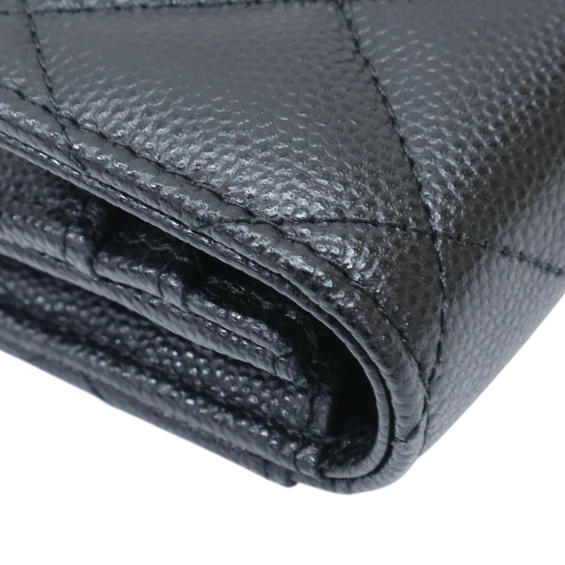 黑色 荔枝紋 牛皮 M-Medium 扣式長夾 金扣 【CHANEL 香奈兒】 AP1000-17