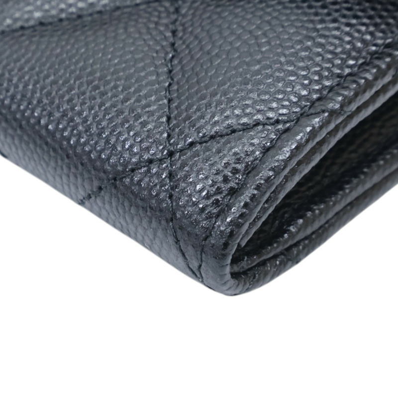 黑色 荔枝紋 牛皮 M-Medium 扣式長夾 金扣 【CHANEL 香奈兒】 AP1000-18