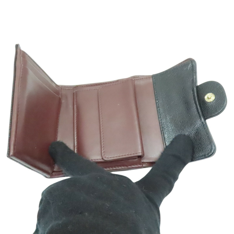 黑色 菱格紋 荔枝牛皮 三折 扣式短夾 金釦【CHANEL 香奈兒】 AP0231-2