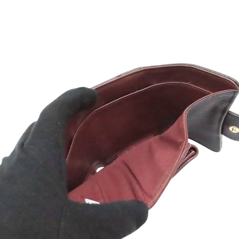 黑色 菱格紋 荔枝牛皮 三折 扣式短夾 金釦【CHANEL 香奈兒】 AP0231-3