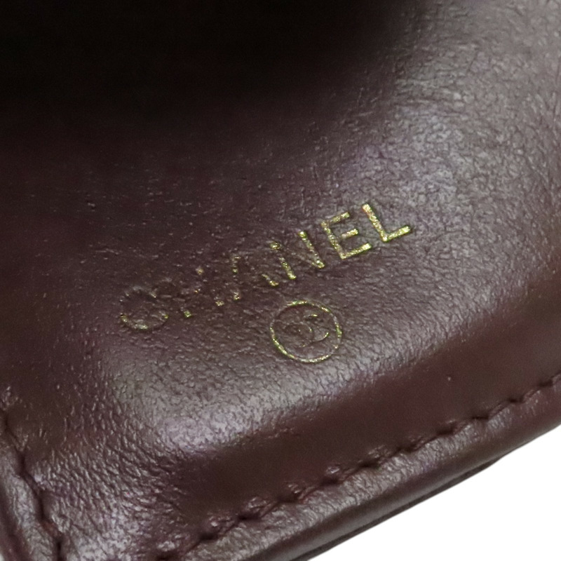 黑色 菱格紋 荔枝牛皮 三折 扣式短夾 金釦【CHANEL 香奈兒】 AP0231-4