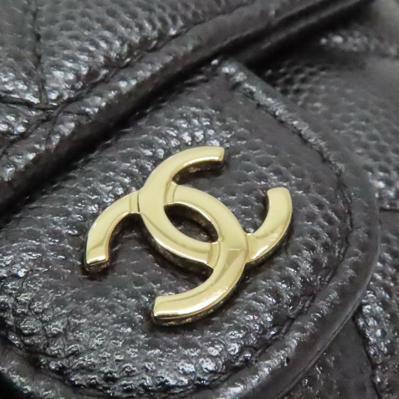 黑色 菱格紋 荔枝牛皮 三折 扣式短夾 金釦【CHANEL 香奈兒】 AP0231-6