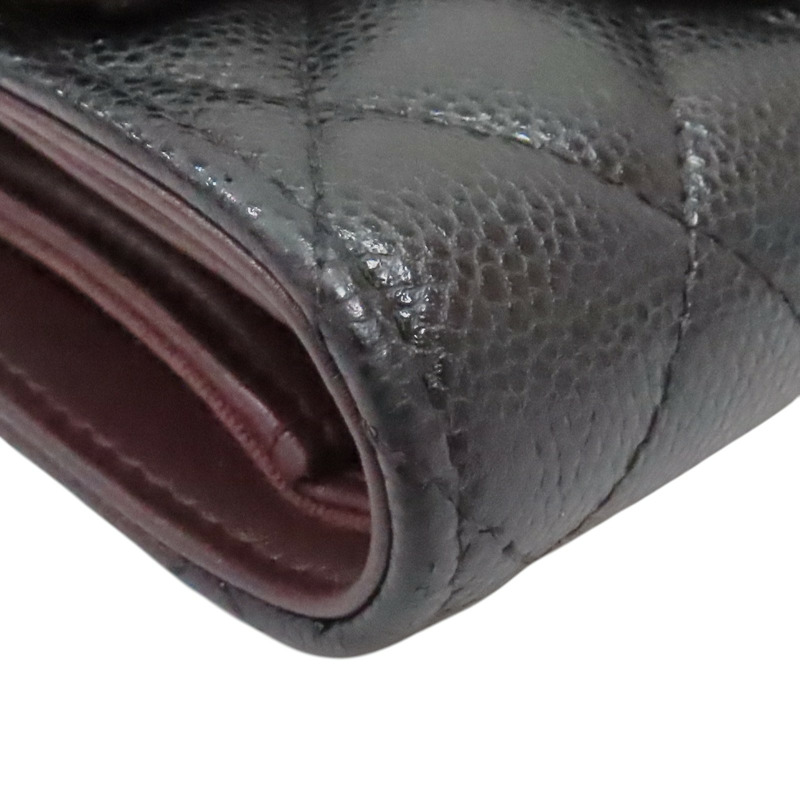 黑色 菱格紋 荔枝牛皮 三折 扣式短夾 金釦【CHANEL 香奈兒】 AP0231-7