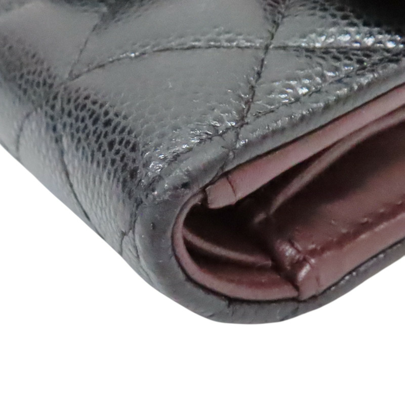 黑色 菱格紋 荔枝牛皮 三折 扣式短夾 金釦【CHANEL 香奈兒】 AP0231-8