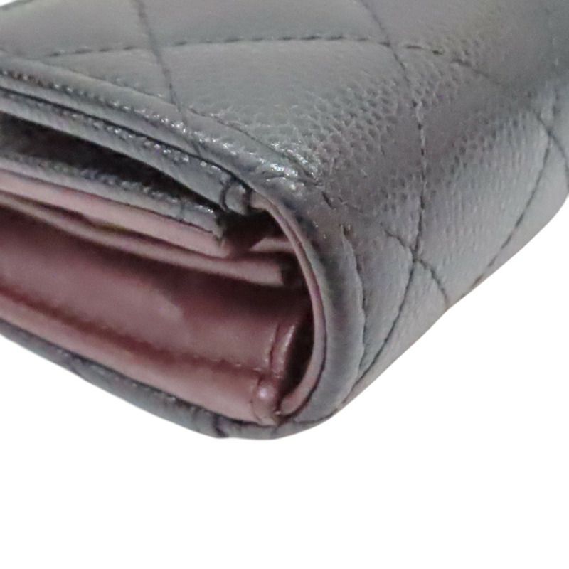 黑色 菱格紋 荔枝牛皮 三折 扣式短夾 金釦【CHANEL 香奈兒】 AP0231-9