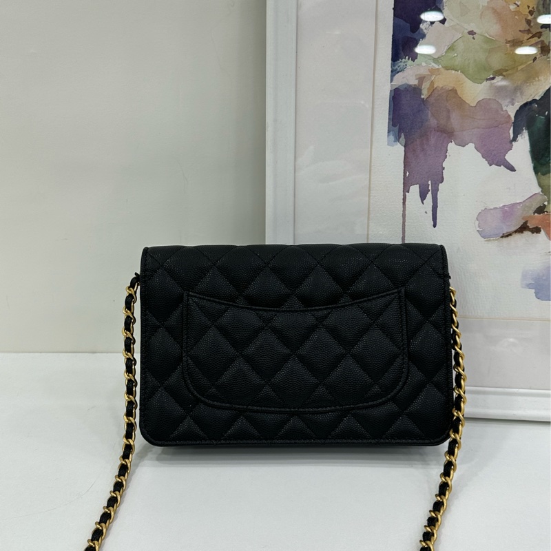 CHANEL 23k黑色荔枝皮山茶花WOC，全新有購證，晶片包，山茶花旋鈕，荔枝皮-2