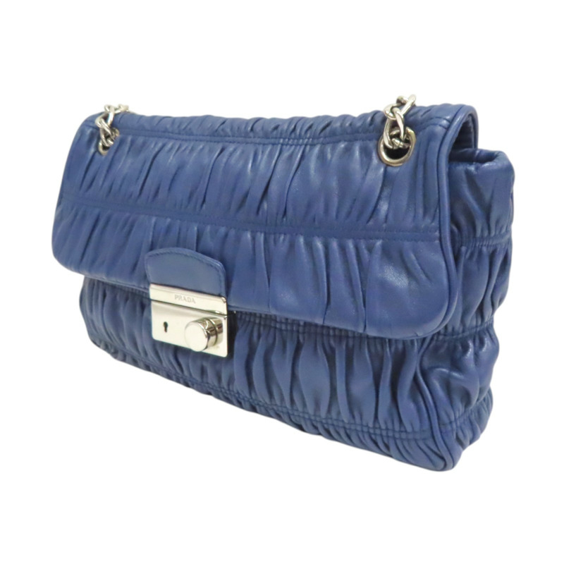 深藍色 羊皮 鍊帶肩背包【PRADA 普拉達】 BT0939-2