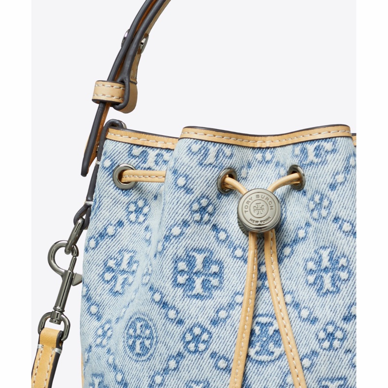 Tory Burch 女士 T Monogram 牛仔迷你水桶包均碼碼14cm*9.2cm*18cm-1