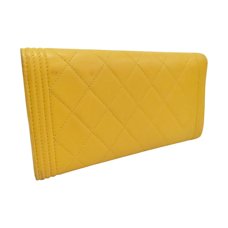 黃色 羊皮 Boy 釦式長夾 金釦 (無卡)【CHANEL 香奈兒】 A80286-1