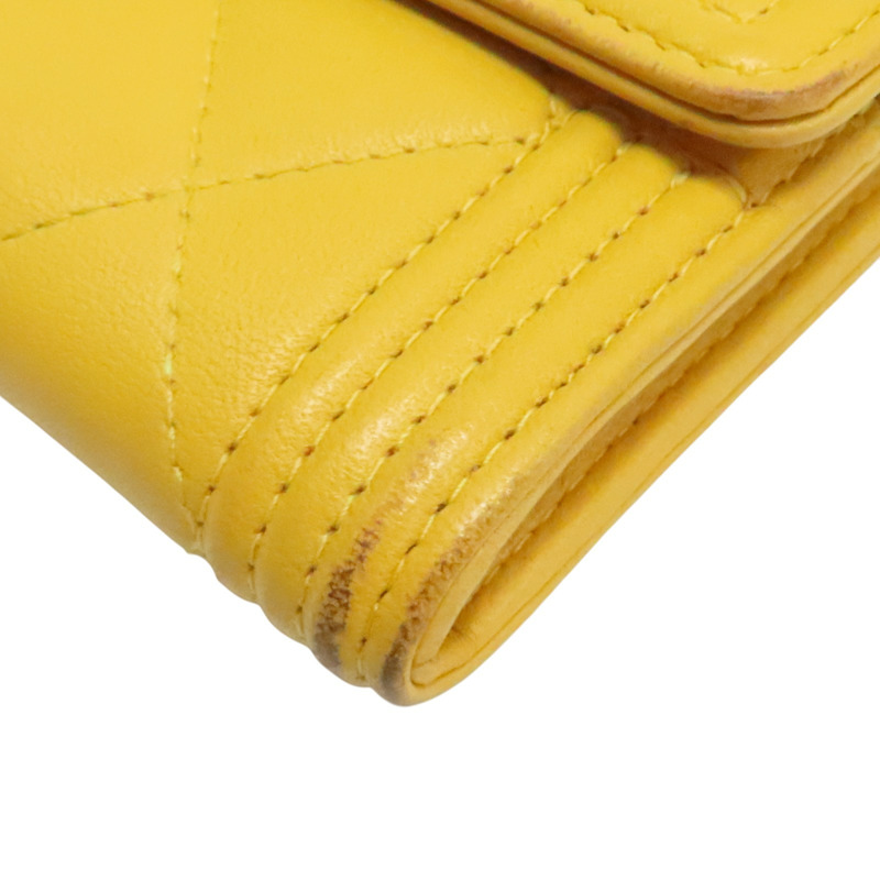 黃色 羊皮 Boy 釦式長夾 金釦 (無卡)【CHANEL 香奈兒】 A80286-7