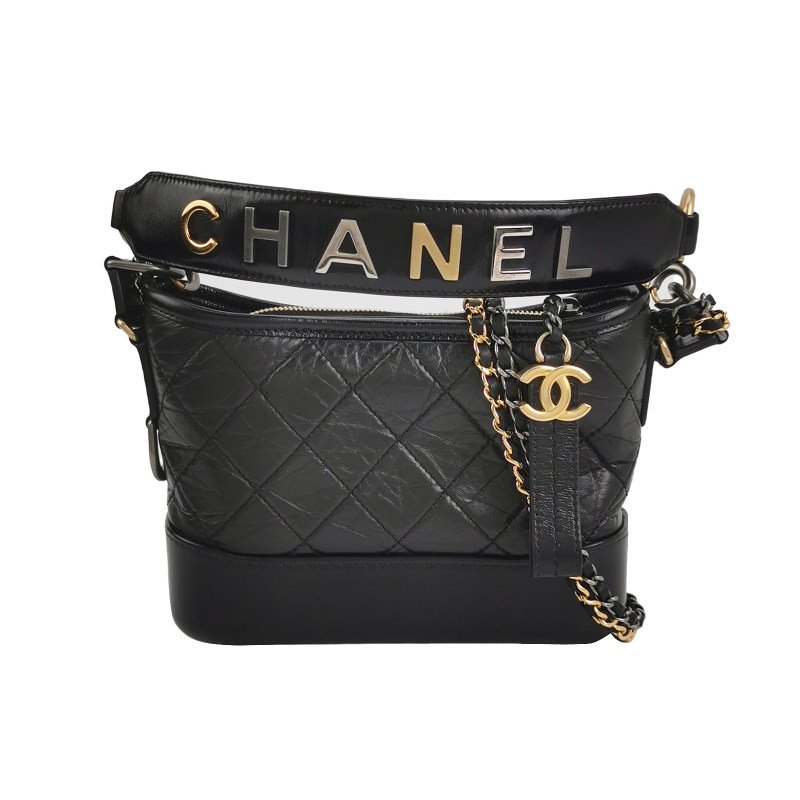 Chanel Gabrielle流浪包小號油蠟皮菱格絎縫雙鍊設計單肩包-0