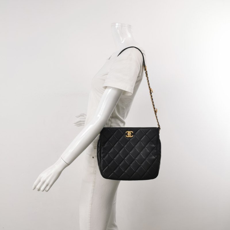 Chanel牛皮純色菱格絎縫雙C扣金幣鏈單肩 包包-1