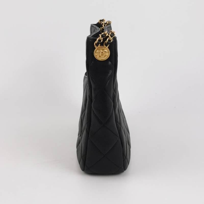 Chanel牛皮純色菱格絎縫雙C扣金幣鏈單肩 包包-3