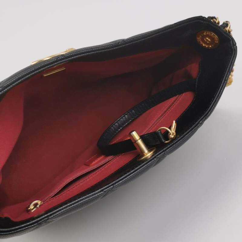 Chanel牛皮純色菱格絎縫雙C扣金幣鏈單肩 包包-6