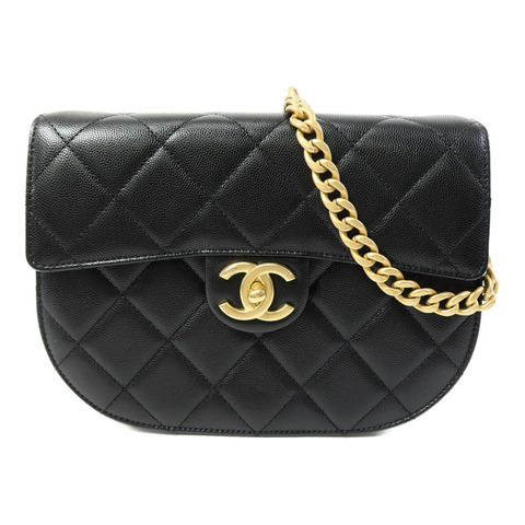 CHANEL 牛皮皮革Half Moon Flap Messenger Bag金扣鏈帶肩背袋